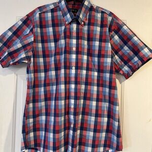 Men's ORVIS Short Sleeved Cotton Blend Plaid Short Sleeved Button Up Shirt Large